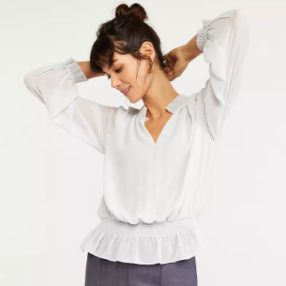 NWT Ann Taylor Women's Pleated Smocked Waist Top